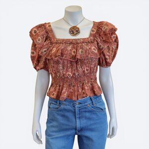 Ulla Johnson Juniper Boho Floral Puff Sleeve Peplum Blouse 8